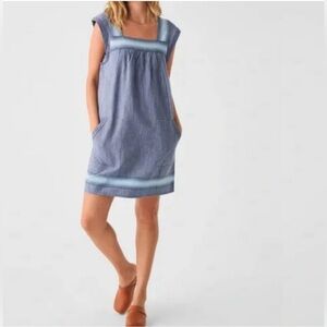 Faherty Organic Cotton blue Hailee stripe trim shift denim dress.Size S